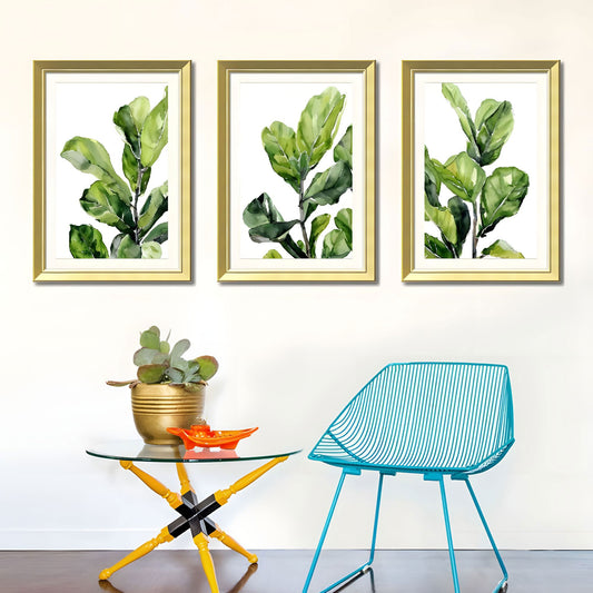 Set of 3 Green Leaf Botanical Framed Wall Art – Replaceable Canvas Prints with Solid Wood Picture Frames, Modern Plant Wall Decor for Living Room and Bedroom 20x28 inches