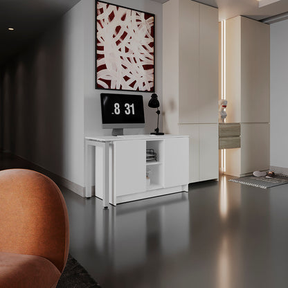 Alfie Rotable Desk 72-Inch Wide or Compact, Adjustable Workstation In Two Directions with Storage Compartments, For Home Office or Studio, White