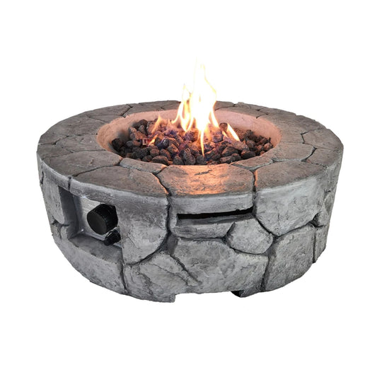 Stone Gray Fiber Reinforced Concrete Outdoor Fire Pit with Adjustable Flame and Stainless Steel Burner