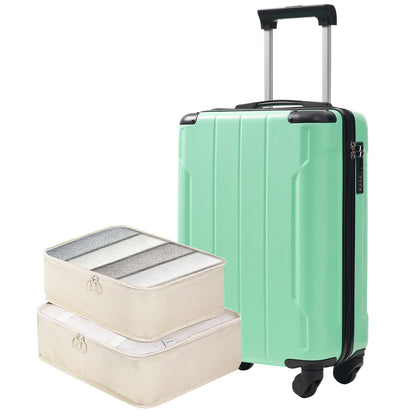 20-Inch Hardshell Carry-On Luggage, Lightweight Durable ABS Suitcase with Spinner Wheels, Built-in TSA Lock, 2 Packing Cubes, Creamy Green
