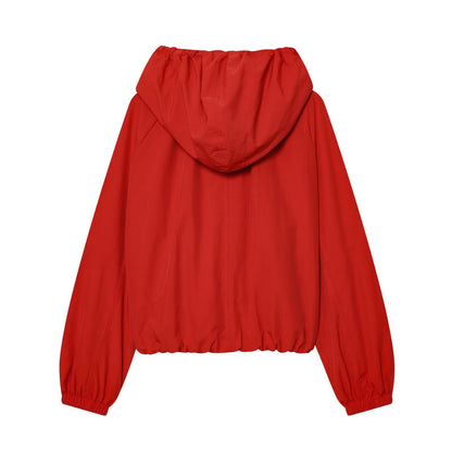 Women's Jacket Crimson Red Hooded Windbreaker BYMANYC ® New York SOHO RED DRAWSTRING WINDBREAKER - New Collection