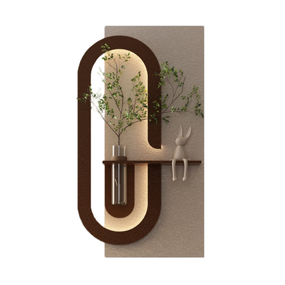 Adjustable LED Sandstone Wall Decor with Simulated Green Plants - 3D Art Sculpture, Glass Vase & Rabbit Statue, Remote Control