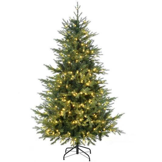HOMCOM 6ft Tall Prelit Artificial Christmas Tree Holiday Décor with 2328 Branches, 400 Warm White LED Lights, Auto Open, 8 Light Modes