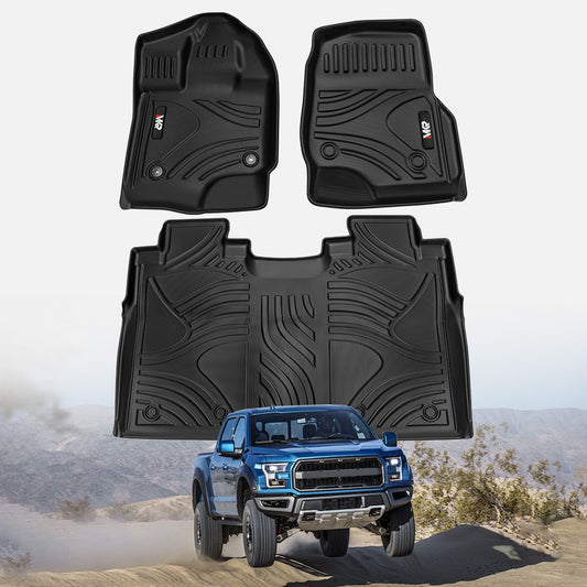 TPE All Weather Floor Mats Fit for Ford F150 2015-2025 (without fold flat storage) Waterproof Floor Liner for F150 Accessories 1st Floor Mats & 2-in-1 Rear Floor Mat - 3 PCS