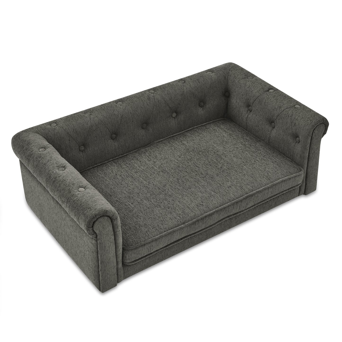 Modern Style Elegant Rectangle Pet Bed for Small and Medium Dogs, Durable Elevated Dog Sofa, Dark Grey Foam