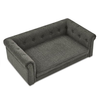 Modern Style Elegant Rectangle Pet Bed for Small and Medium Dogs, Durable Elevated Dog Sofa, Dark Grey Foam