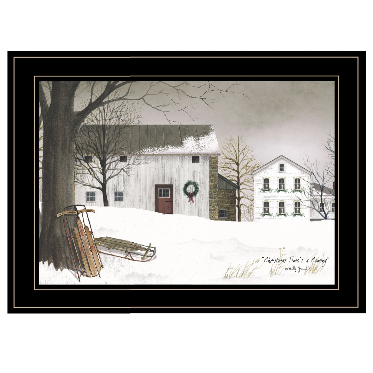'Christmas Time is coming' by Billy Jacobs Ready to Hang Holiday Framed Print, Black Frame