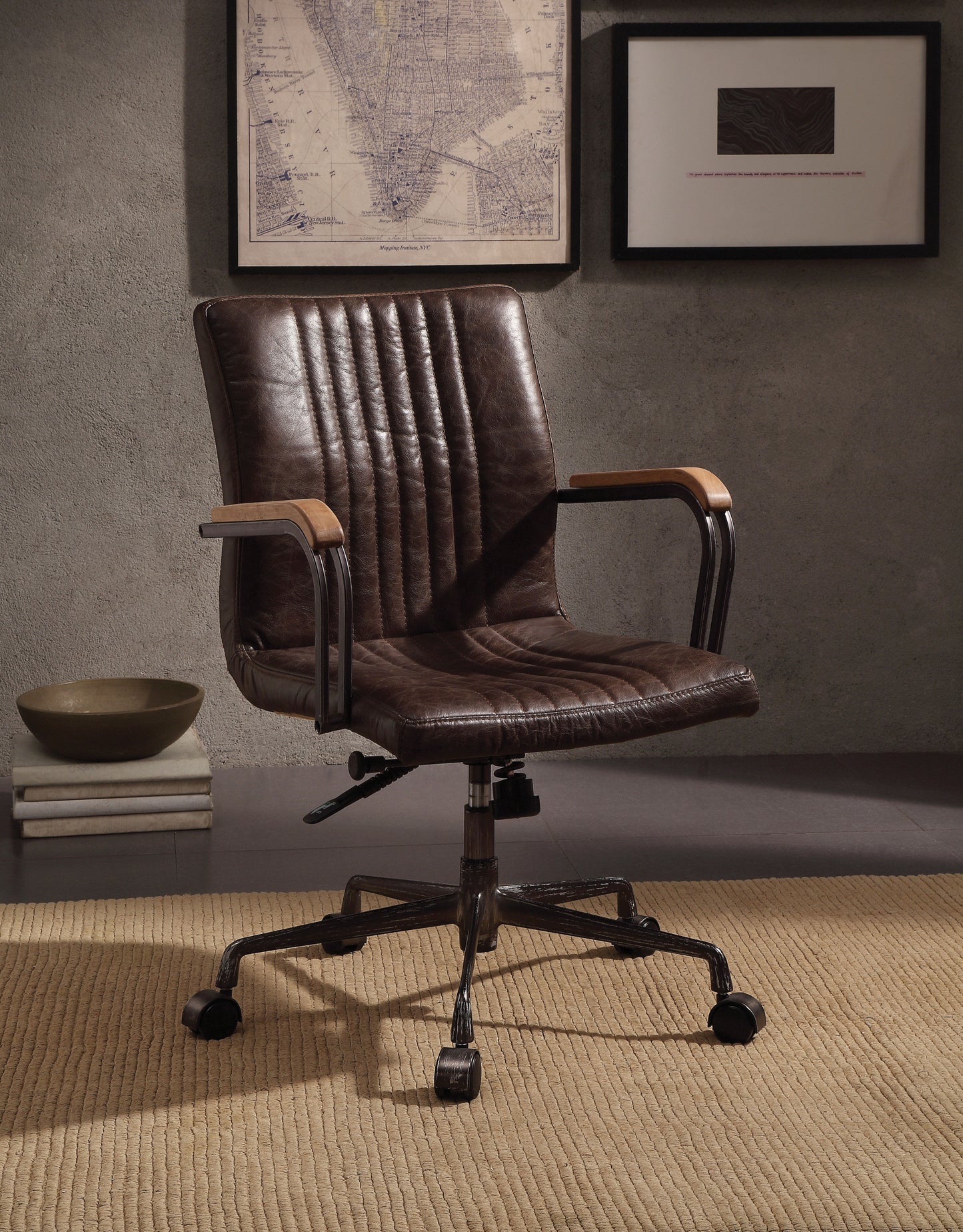 Joslin Distress Chocolate Top Grain Leather Office Chair (Adjustable Height)