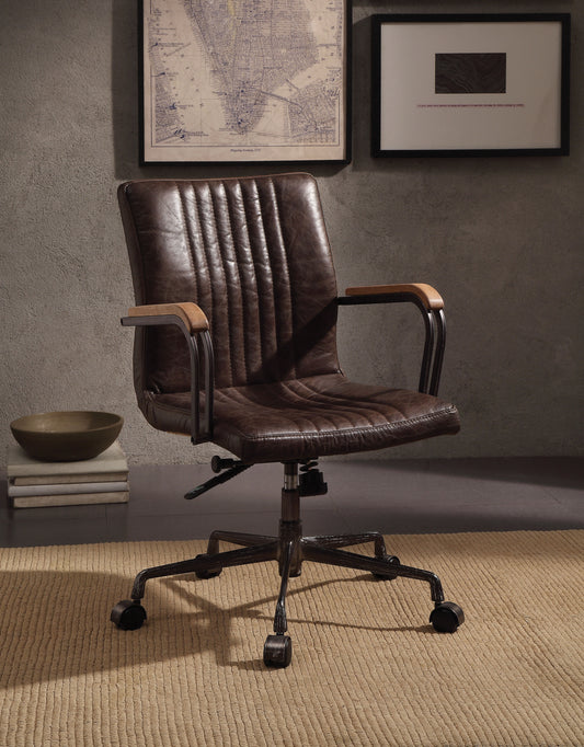 Joslin Distress Chocolate Top Grain Leather Office Chair (Adjustable Height)