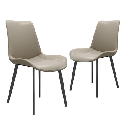 Light Grey PU Leather Dining Chair with Metal Legs, Modern Upholstered Chair Set of 2 for Kitchen, Restaurant, Living, Meeting Room