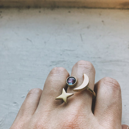 Stars and Moon Orbiting Galaxy Space Ring