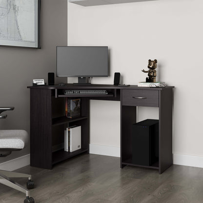 Wenge Corner Computer Desk L-Shaped with Drawer and Shelf