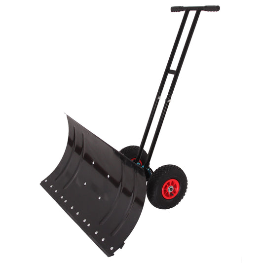 30' Heavy Duty Snow Shovel with Wheels, Garvee Adjustable Angle & Height Ergonomic Handle, Carbon Steel Blade for Easy Driveway, Sidewalk & Pavement Clearing