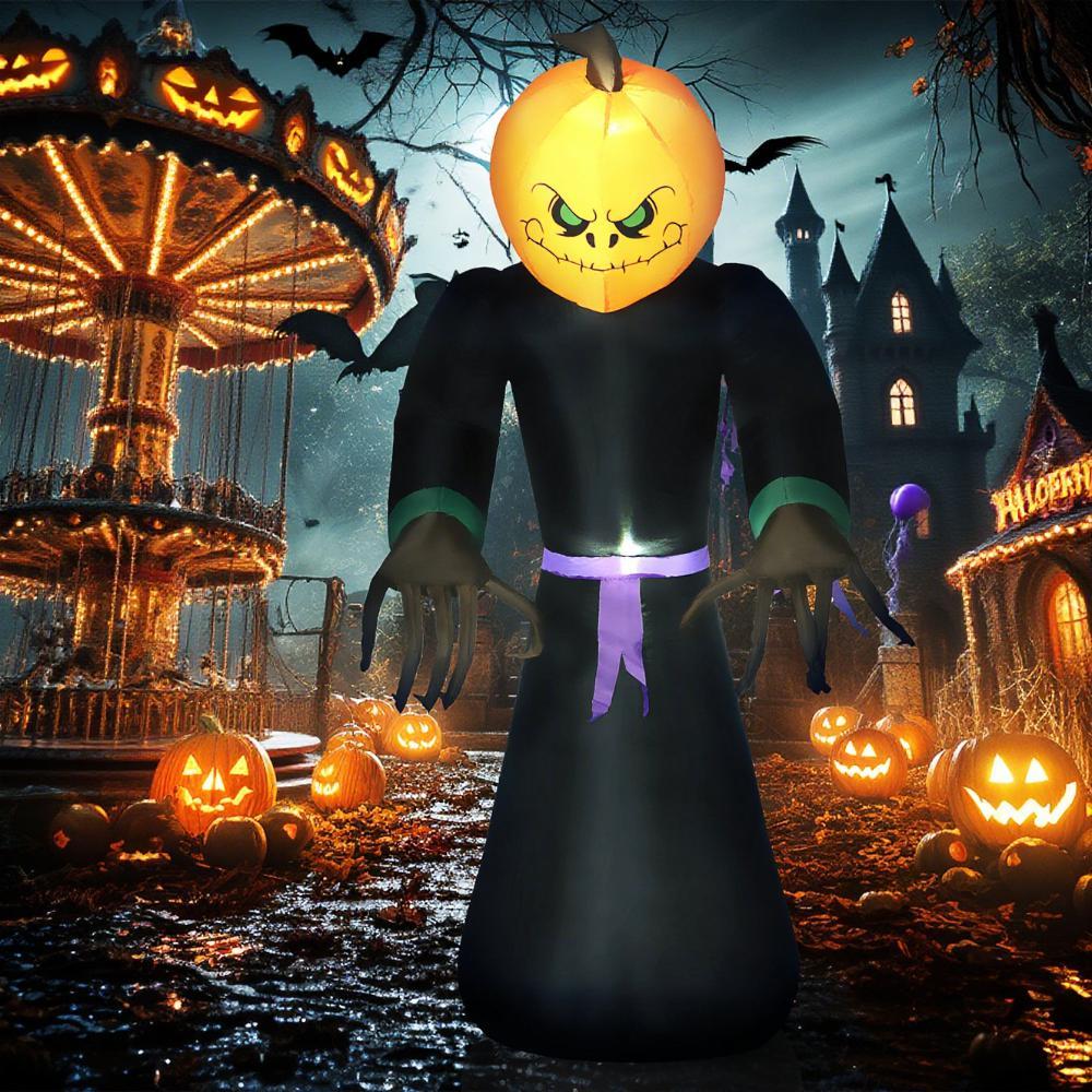 Halloween LED Yard Decor Reaper Ghost Pumpkin, Blow Up Inflatable Outdoor Decoration, Waterproof