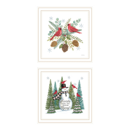 Trendy Decor 4U 2- Piece Vignette Friends Make the Season Merry White Framed Wall Art for Living Room, Bedroom Wall Art Print for Home Decor by Deb Strain