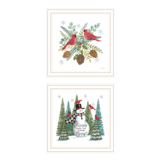 Trendy Decor 4U 2- Piece Vignette Friends Make the Season Merry White Framed Wall Art for Living Room, Bedroom Wall Art Print for Home Decor by Deb Strain