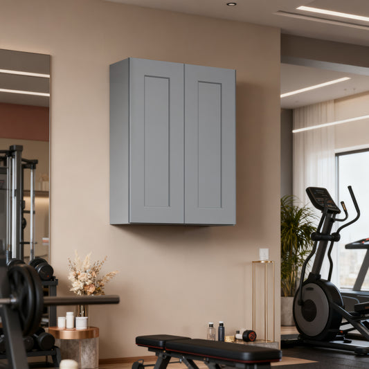 Dark Gray Solid Wood Double Doors Wall Cabinet 2 Doors and 2 Shelves for Kitchen Storage, Bathroom Storage, Laundry,Adjustable Shelves Ready to Assemble(24'W×12'D×30'H)