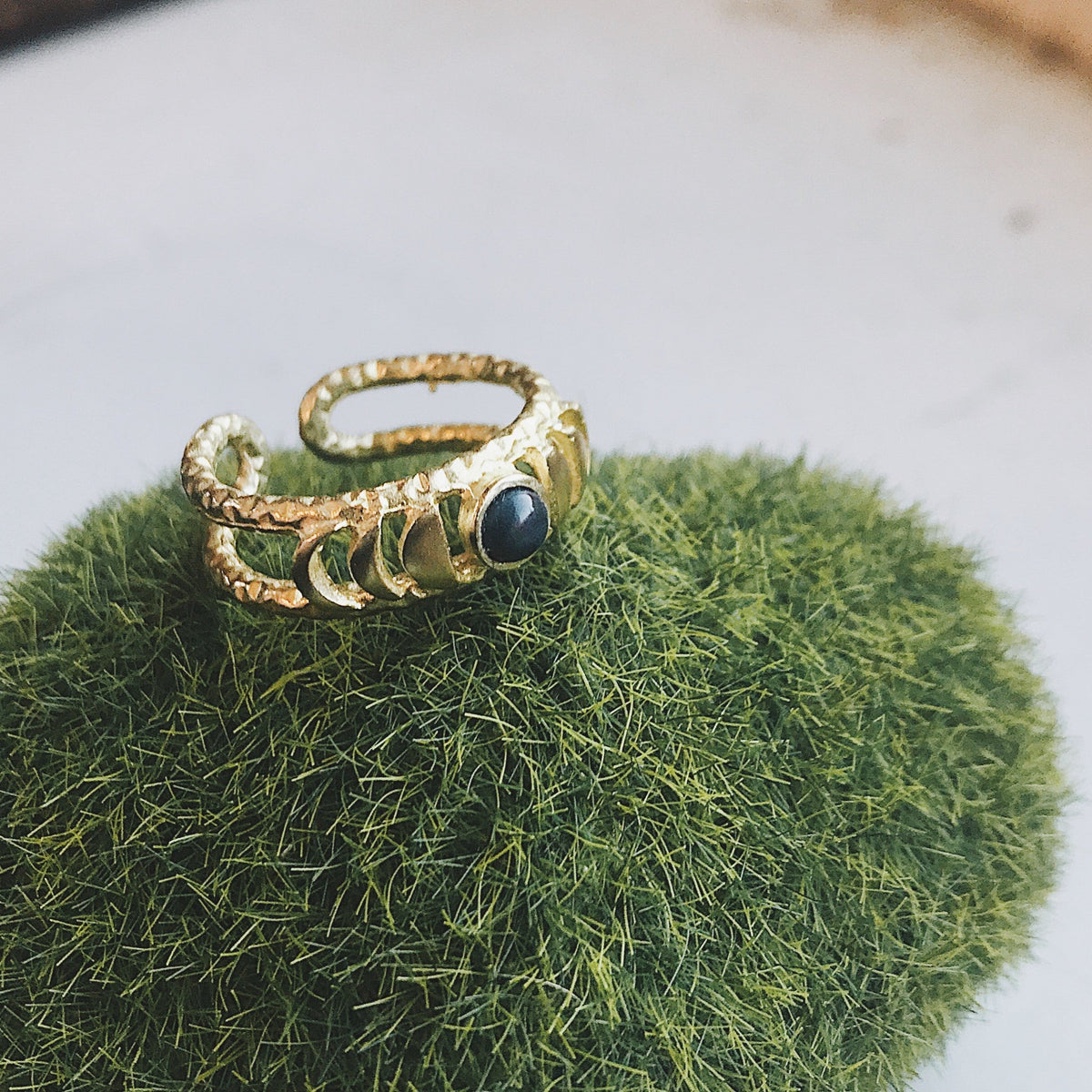 CLEARANCE Moon Phase Ring With Black Opal