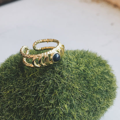 CLEARANCE Moon Phase Ring With Black Opal