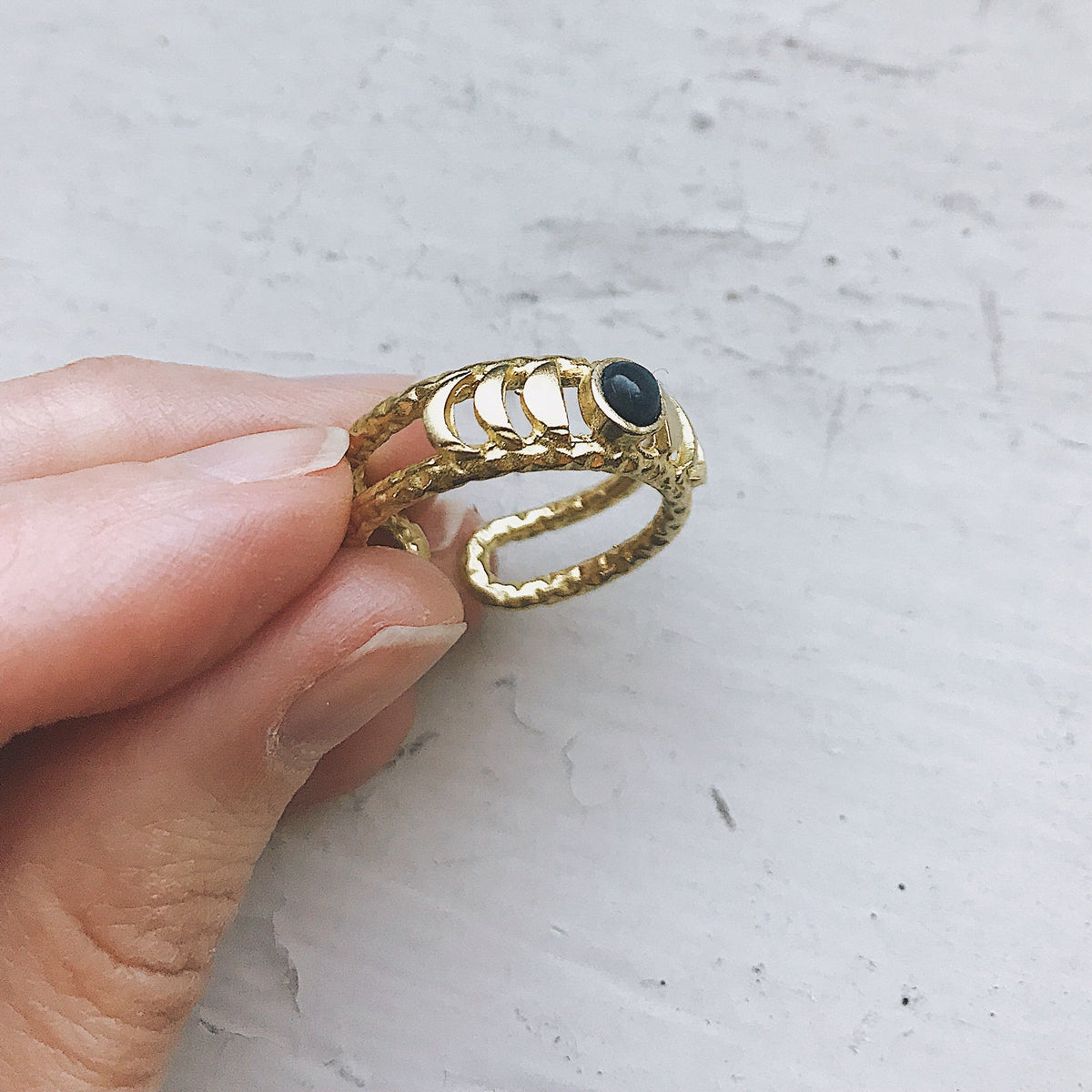 CLEARANCE Moon Phase Ring With Black Opal