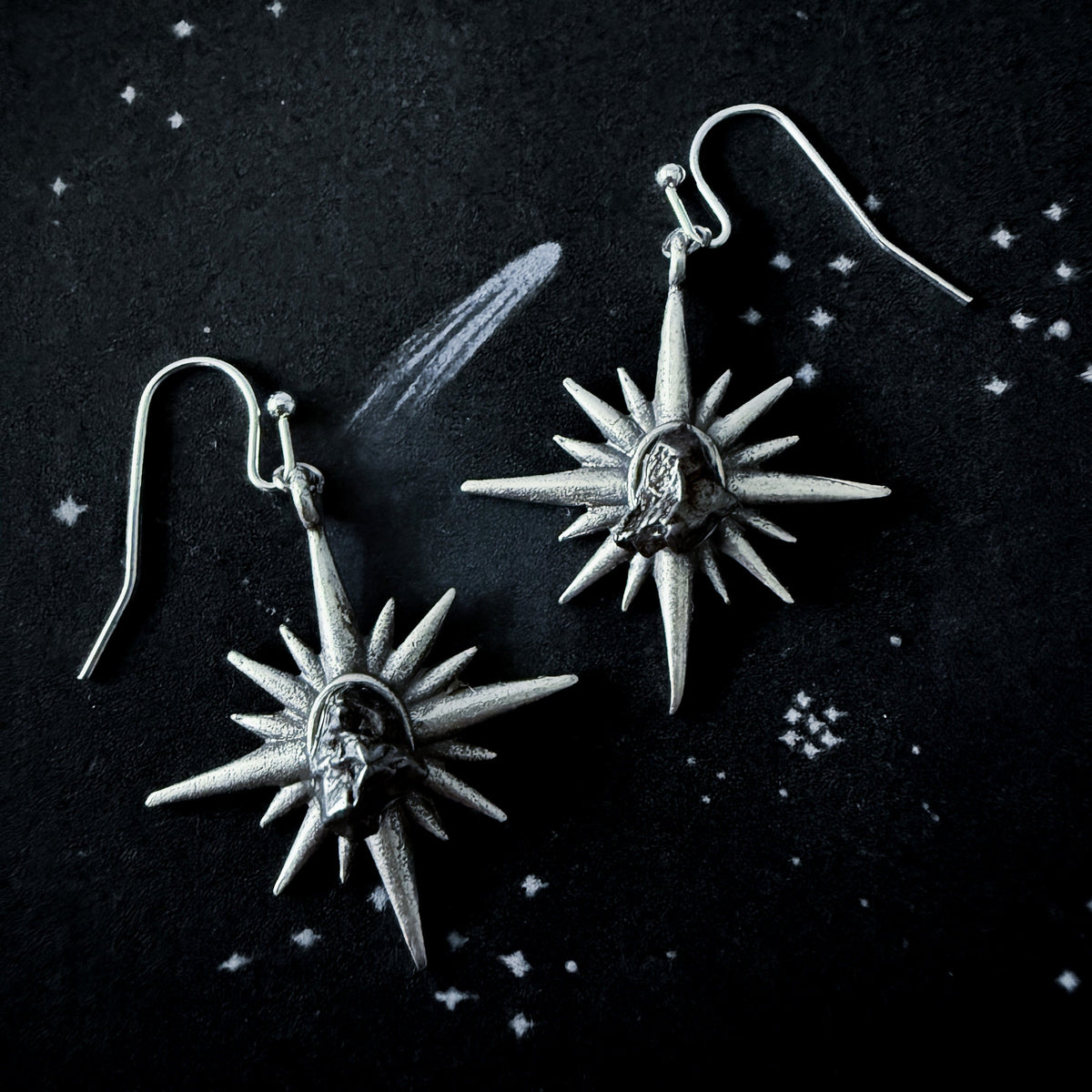 Supernova Starburst Dangle Earrings With Authentic Meteorite