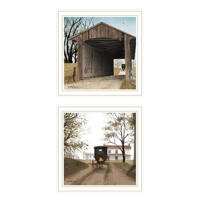 Trendy Decor 4U 2- Piece Vignette Headin' Home, Miller's Creek Bridge White Framed Wall Art for Living Room, Bedroom Wall Art Print for Home Decor by Billy Jacobs