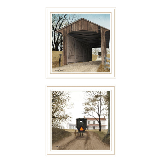 Trendy Decor 4U 2- Piece Vignette Headin' Home, Miller's Creek Bridge White Framed Wall Art for Living Room, Bedroom Wall Art Print for Home Decor by Billy Jacobs