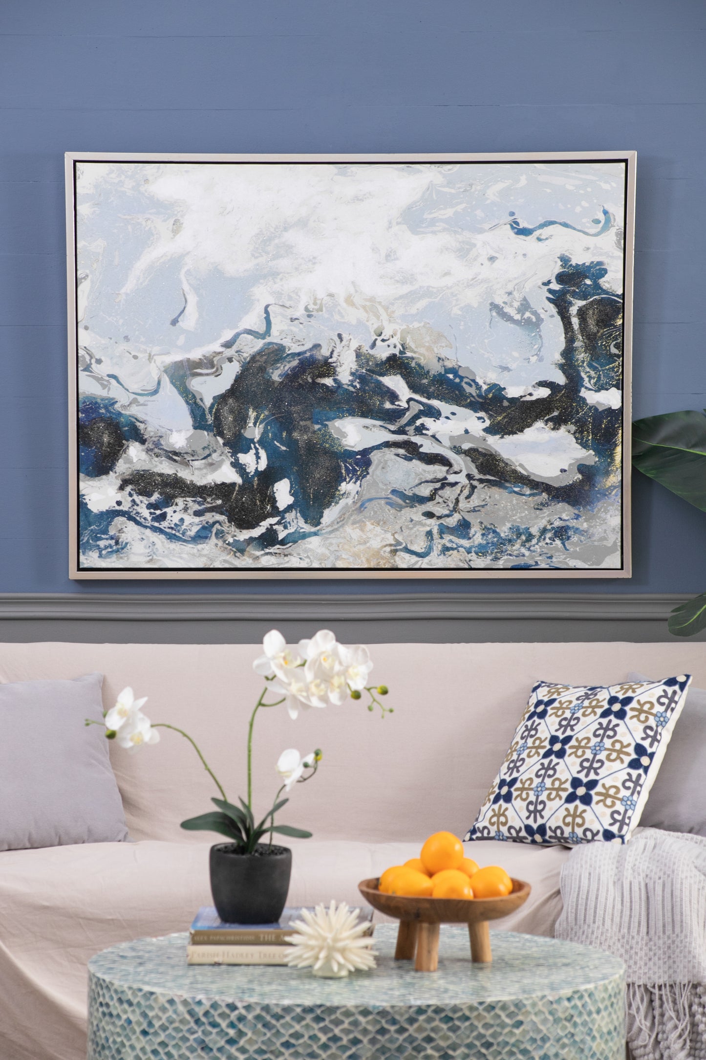 47.2x35.4' Cerulean Seas Framed Hand-painted Wall Art, Wall Décor for Living Room Dining Room Bedroom Office Entryway