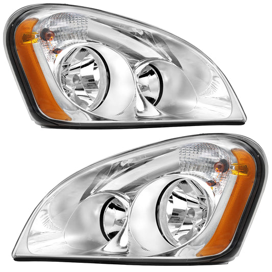 Chrome Headlights Compatible With 2008-2016 Freightliner Cascadia With Halogen Bulbs Pair