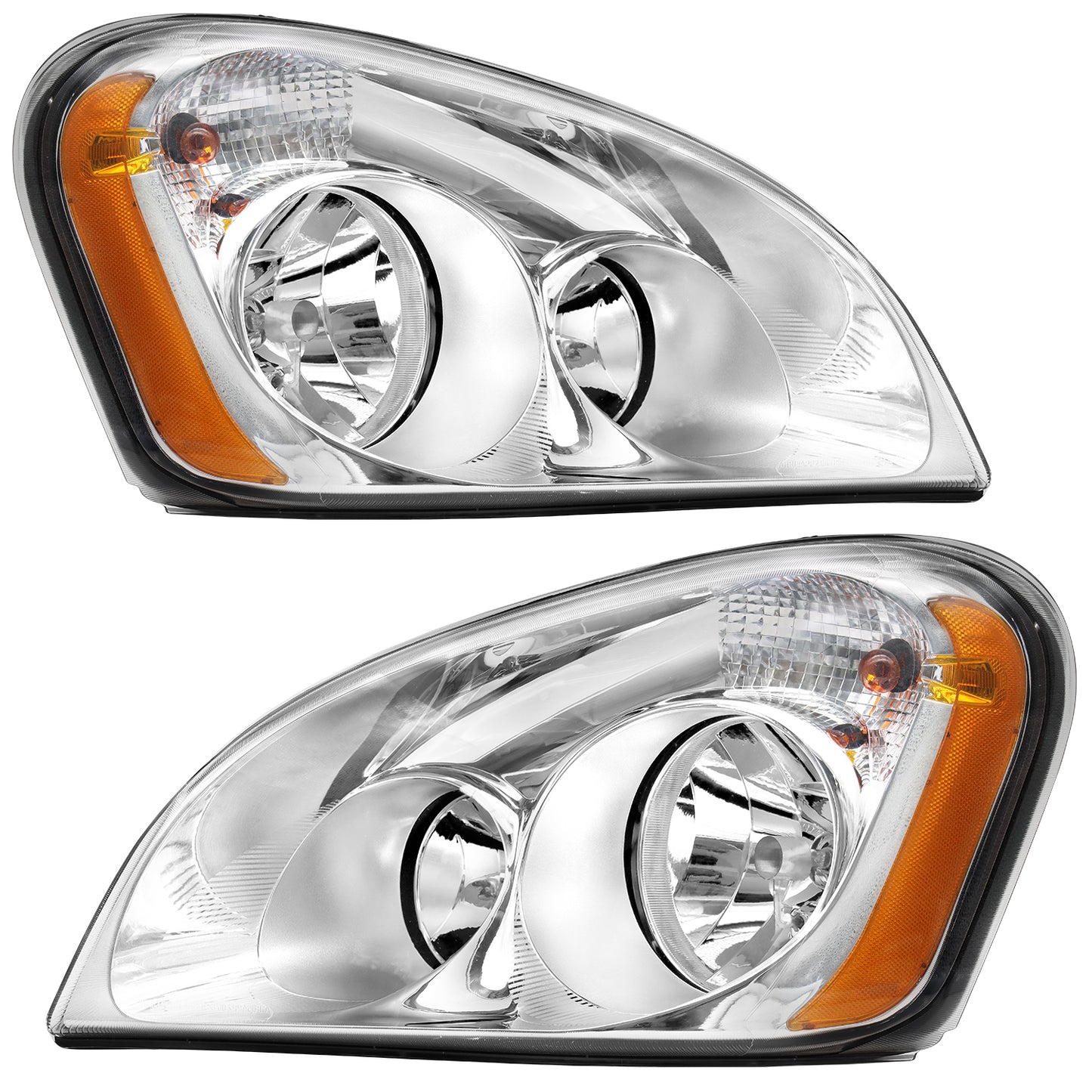 Chrome Headlights Compatible With 2008-2016 Freightliner Cascadia With Halogen Bulbs Pair