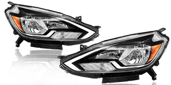 Headlights Assembly Fit For Nissan Sentra 2016 2017 2018 2019, Left and Right Pair of Halogen Headlight Assembly Replacement for 260603YU0A 260103YU0A NI2502244 NI2503244