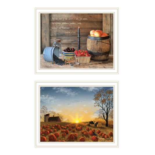Trendy Decor 4U 2- Piece Vignette Autumn Sunrise, Fruit of the Spirit White Framed Wall Art for Living Room, Bedroom Wall Art Print for Home Decor by Billy Jacobs
