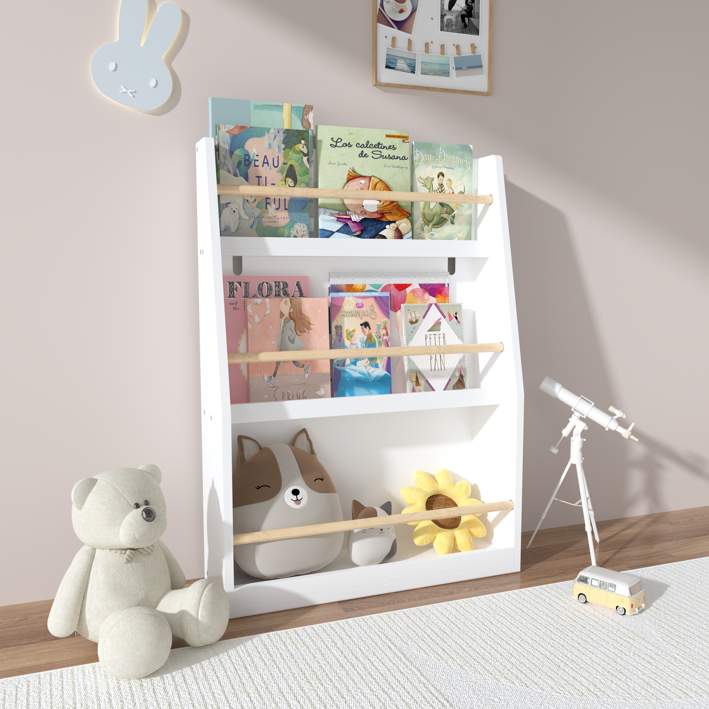 3 Tier Kids Book Shelf,Kids Book Rack, Helps Keep Bedrooms, Playrooms, and Classrooms Organized,White