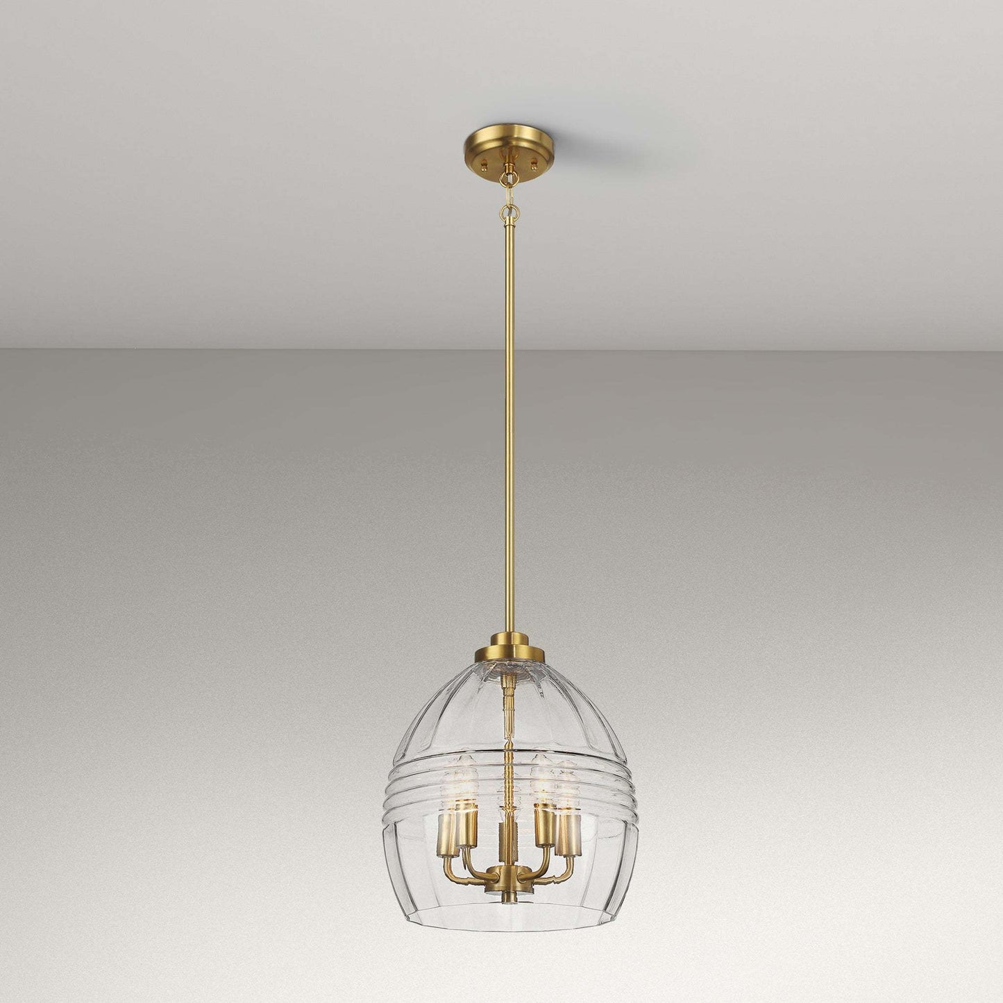 Zen Five Pendant Chain Hanging Light with Clear Glass - Satin Brass