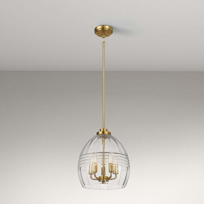 Zen Five Pendant Chain Hanging Light with Clear Glass - Satin Brass