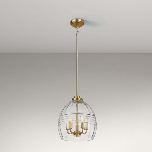 Zen Five Pendant Chain Hanging Light with Clear Glass - Satin Brass