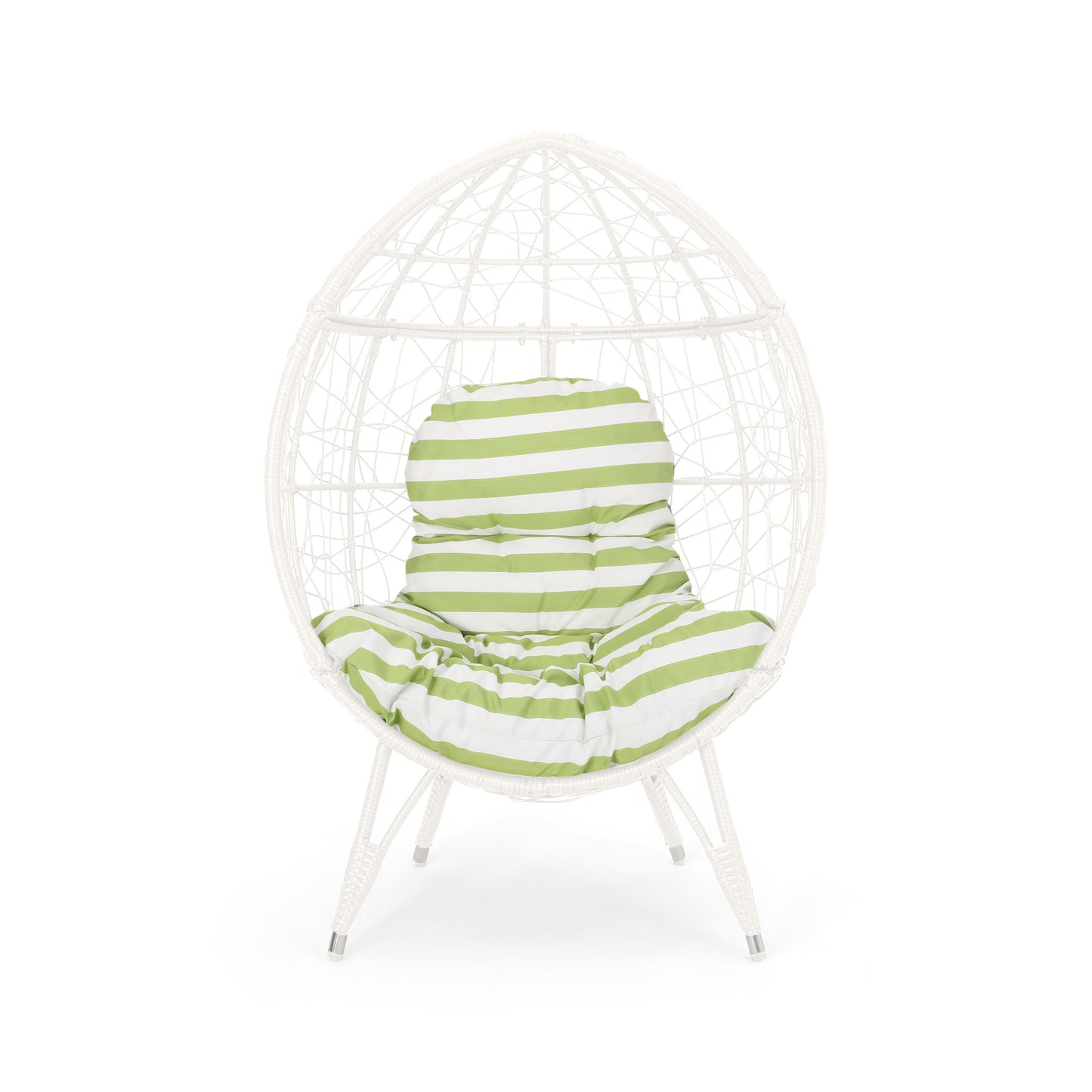 Cosmos Round Hammered Iron Teardrop Chair, White and Green