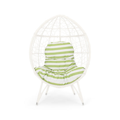 Cosmos Round Hammered Iron Teardrop Chair, White and Green