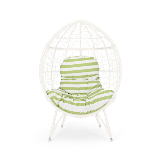 Cosmos Round Hammered Iron Teardrop Chair, White and Green