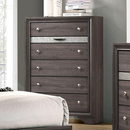 Gray Finish Contemporary Style 1pc Chest  Hidden Jewelry Drawer English Dovetail Drawers Silver Knobs Bedroom Furniture