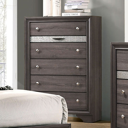 Gray Finish Contemporary Style 1pc Chest  Hidden Jewelry Drawer English Dovetail Drawers Silver Knobs Bedroom Furniture