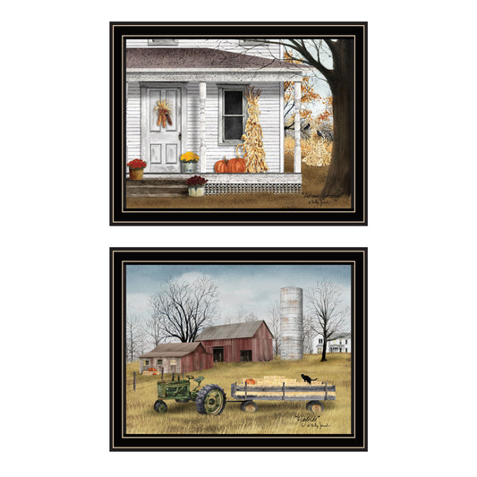 Trendy Decor 4U 2- Piece Vignette Autumn Greetings Black Framed Wall Art for Living Room, Bedroom Wall Art Print for Home Decor by Billy Jacobs