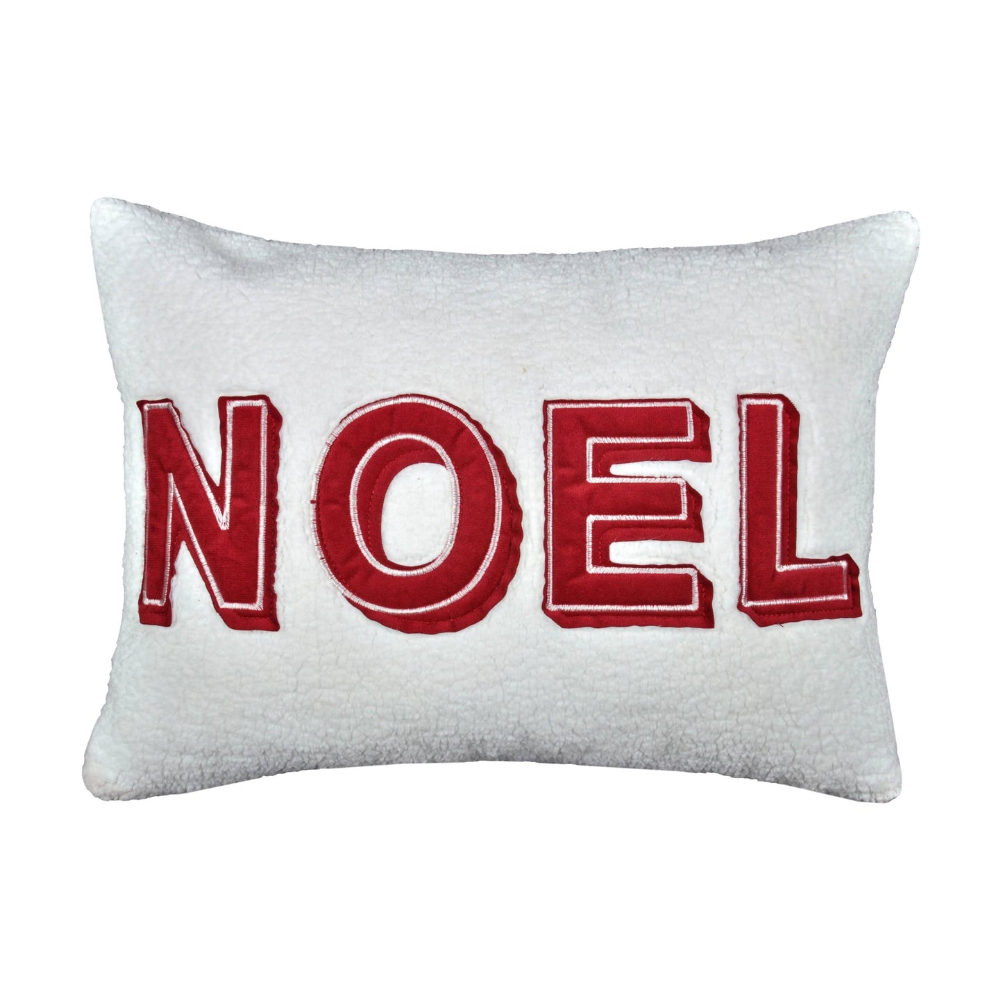 Noel Christmas Throw Pillow with Insert – 14x20' White Sherpa Accent Cushion in Red and Ivory