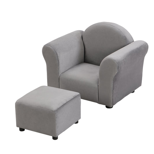 Kids Gray Velvet Upholstered Chair with Ottoman for Comfortable Seating