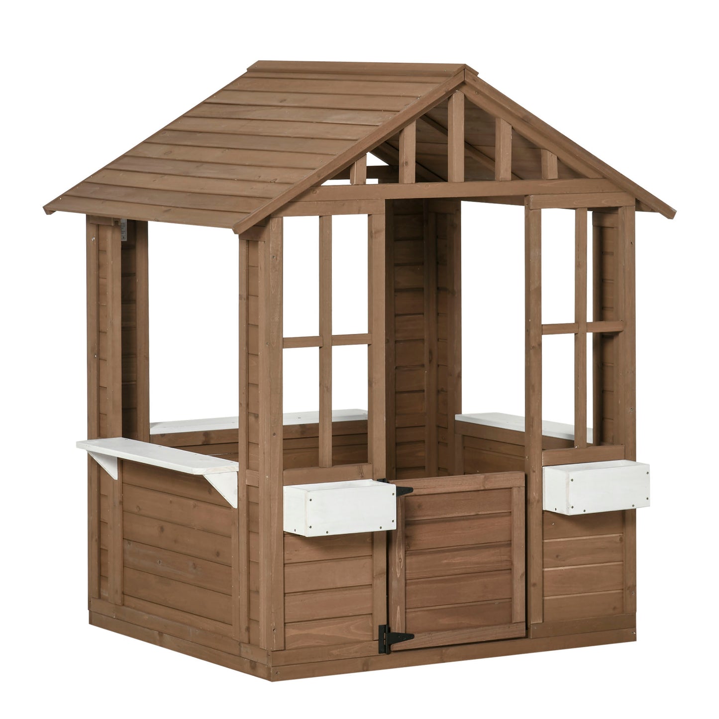 Outsunny Kids Wooden Playhouse, Outdoor Garden Games Cottage, with Working Door, Windows, Flowers Pot Holder, 47' x 38' x 54'