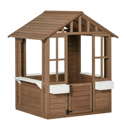 Outsunny Kids Wooden Playhouse, Outdoor Garden Games Cottage, with Working Door, Windows, Flowers Pot Holder, 47' x 38' x 54'