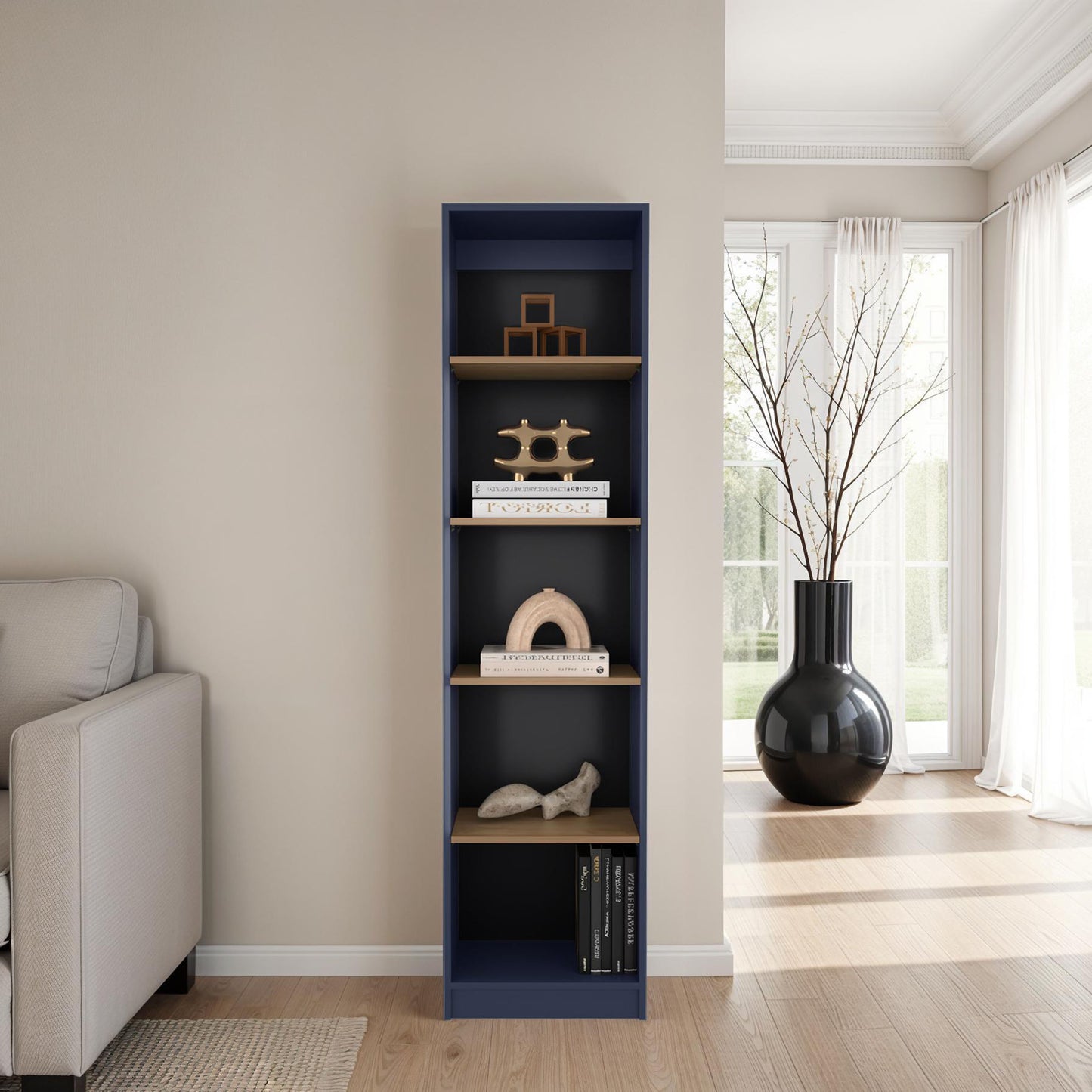 Bookcase 71.1' H, 5 Shelves, Alby Blue / Natural Oak - Home Office