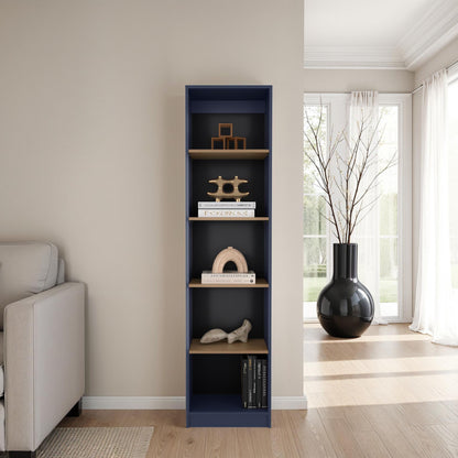 Bookcase 71.1' H, 5 Shelves, Alby Blue / Natural Oak - Home Office