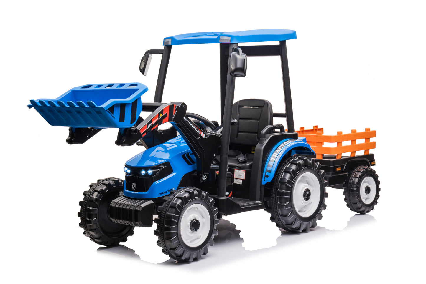 24V Kids Ride on Tractors with Parent Remote Control, Pedal Tractors with Working Loader and Backhoe Digger, Kids' Ride on Car Toys 24V Battery Powered Electric Vehicles with Trailer, Digger (Blue)