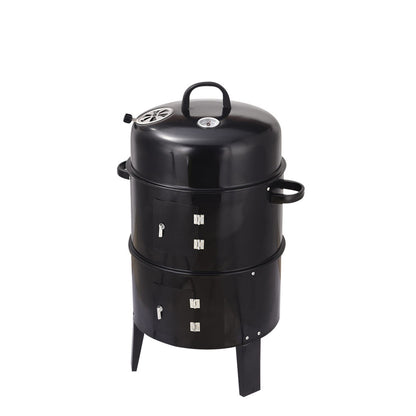 Outdoor double-layer grill, charcoal wood fired braising and smoking stove